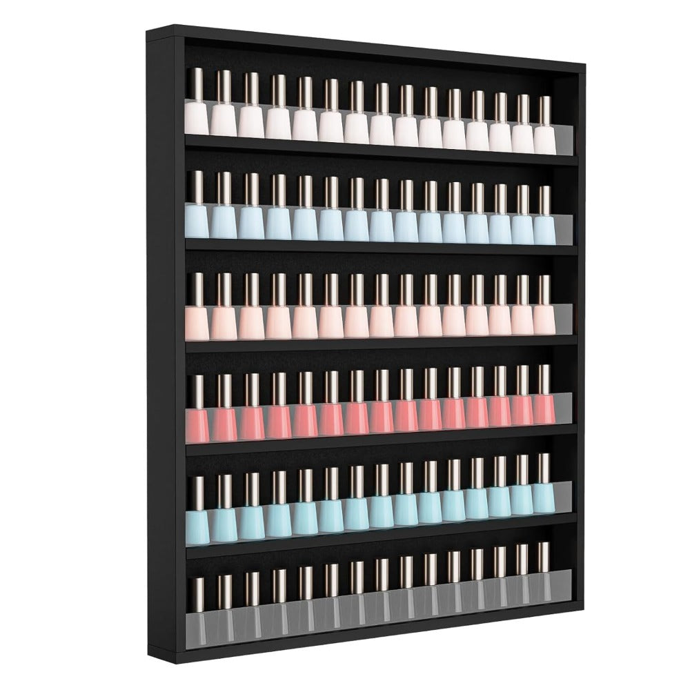OmySalon 6 Layers Nail Polish Rack, Wall Mount Nail Polish Organizer W/Acrylic Baffle, Valentines Day Gift for Her, (White/Black)