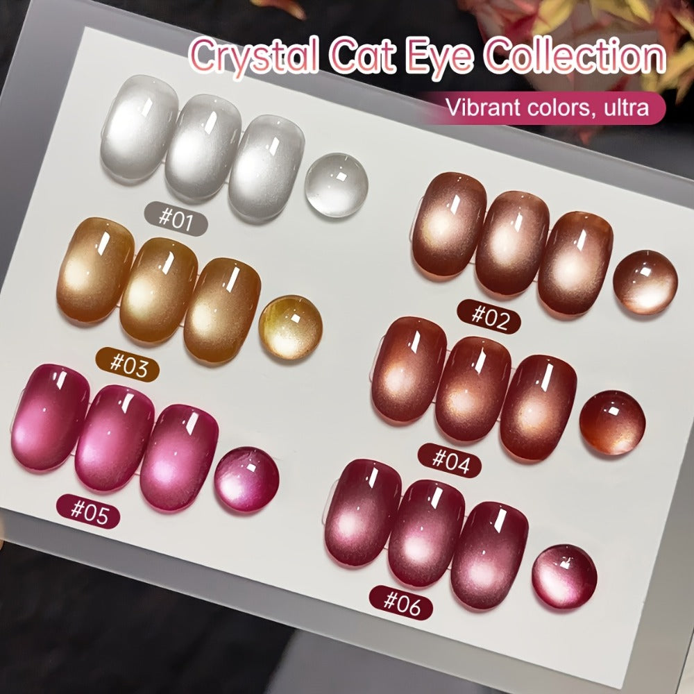 Cat Eye Gel Nail Polish 6 Colors Magnetic Holographic Reflective Rock Candy Soak Off LED UV Nail Art Set - Salon DIY Manicure Gift for Women