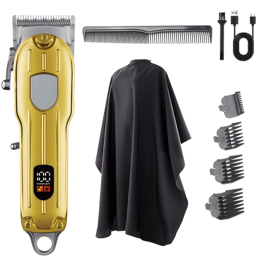 Barber Hair Clipper Kit for Men Professional USB Rechargeable Digital Size Adjustment Complete Set with Scissors 4 Limit Combs Cleaning Brush Gift for Dad Husband