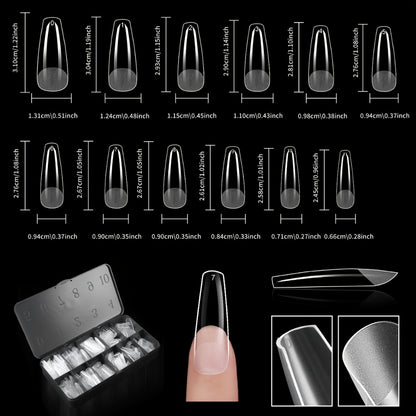 Soft Gel Nail Tips 600 Pieces - Clear Crystal Full Cover False Nails for Extensions | Almond Oval Square Coffin Stiletto Short Medium Long, Semi-Gloss Transparent Nail Tips for Nail Art Salon & DIY