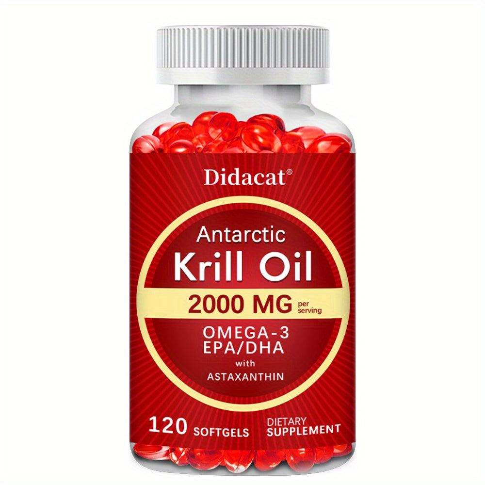 Antarctic Krill Oil Supplement, 2000mg/serving - Omega-3, EPA And DHA - Brain Support, 120 Softgels