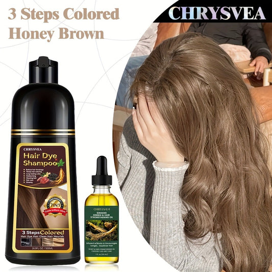 Chrysvea-16.91oz Hair Dye Shampoo And Rosemary Hair Care Essential Oil Combination Hair Dye Set, 7-In-1 Hair Dye Shampoo And 100% White Hair Coverage - Herbal Ingredient Hair Dye Shampoo, Suitable for Both Men And Women, Long-Lasting Coverage