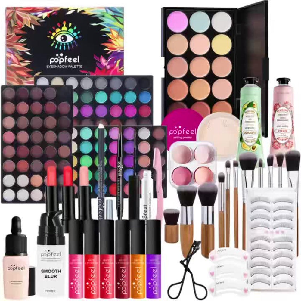 Makeup Kit Full Face POPFEEL All-in-One Eyeshadow Palette Blush Foundation Mascara Brush Set Berry Neutral Shades Gift Set for Women Beginners