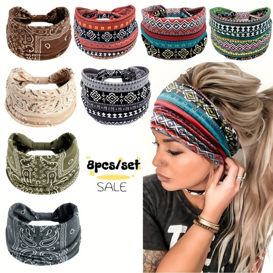 Headbands for Women 8 Pack Wide Floral Turban Head Bands Non-Slip Elastic Boho Hair Wrap for Sports Yoga Running Workout Sweatband Fashion Hair Accessories for Women Men Daily Use Gift Set