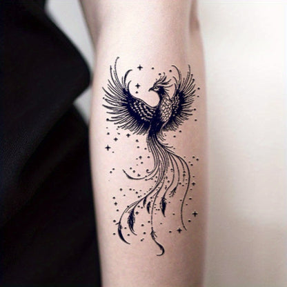 Temporary Tattoos for Adults Semi-Permanent Phoenix Tattoo Stickers 3-Pack | 3.2"x3.2" Navy Blue Ink Realistic Body Art | Long-Lasting 1-2 Weeks Juice Tattoo Arm Chest
