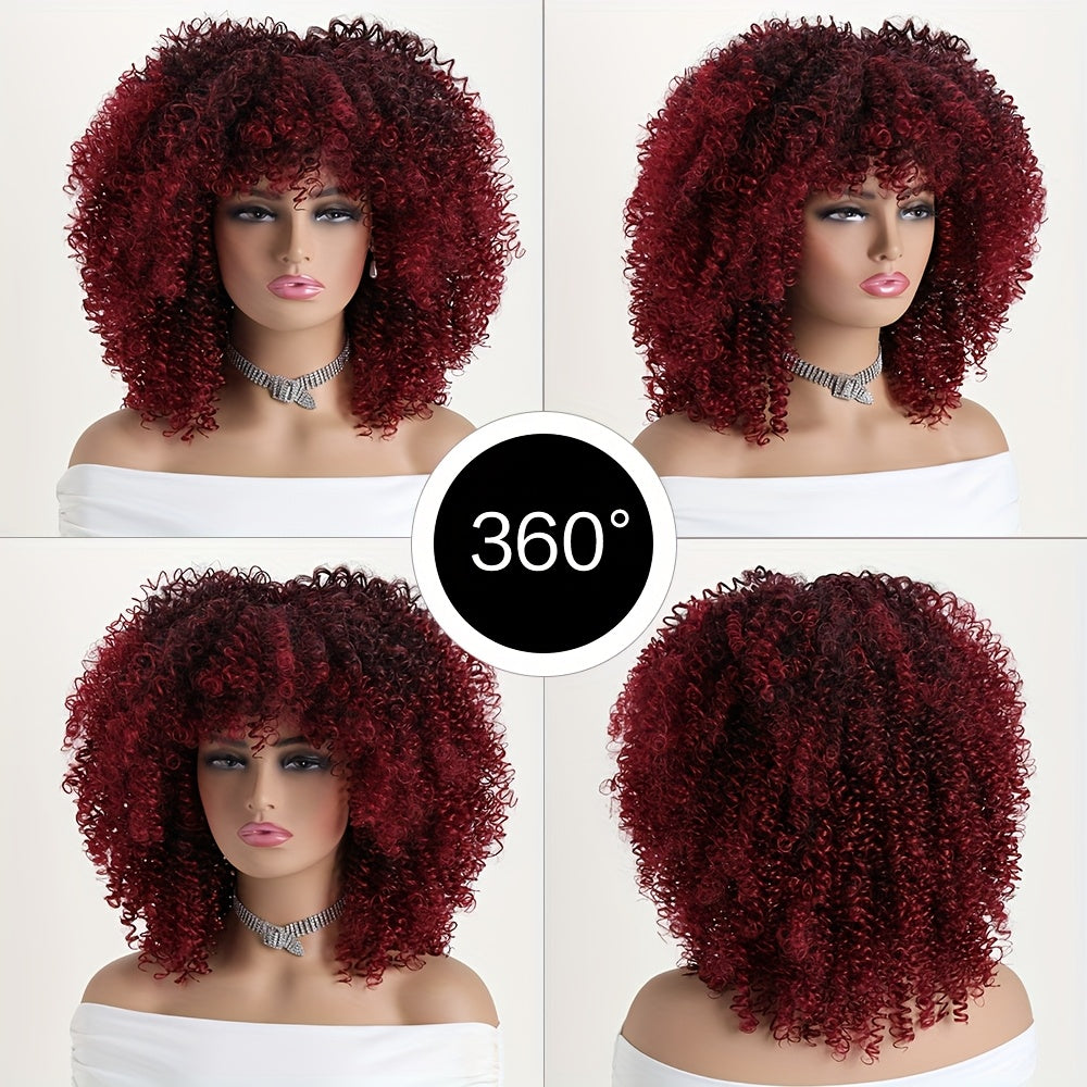 16-inch Short Curly Afro Kinky Curly Red Wig, Women's Fashionable and Elegant Stretchable Net Synthetic Fiber Hair Replacement Wig for Women, Heat-Resistant Fiber Wig Suitable for Daily Wear, Cosplay, Parties, Music Festivals, Weddings, and Balls