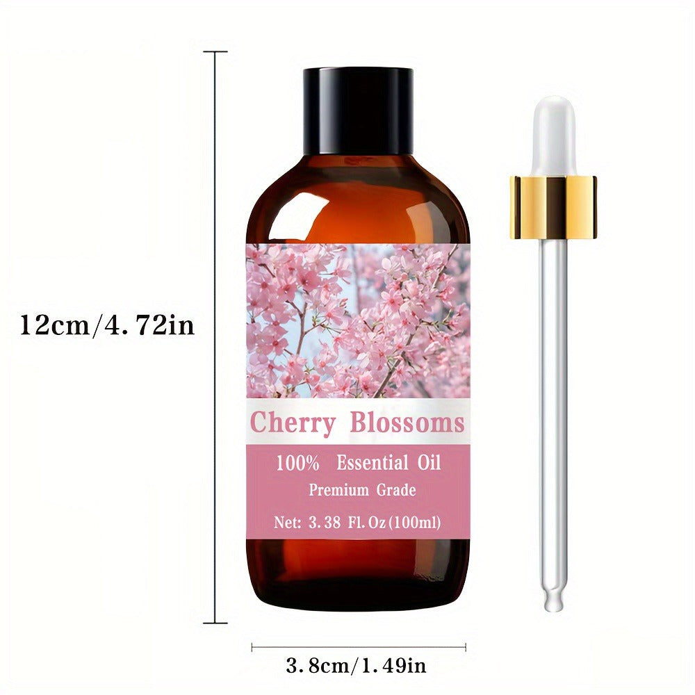 Cherry Blossoms Essential Oil, 100ml/3.38fl.oz, 100% Pure Care Grade for Nail, Hair & Skin Care, Massage, Moisturizing Massage Essential Oil for Men & Women, Meditation Gift, Perfect Christmas Gift