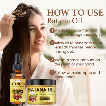 Batana Oil for Hair Growth 2pcs Set — Natural Honduran Hair Treatment Oil for Dry Damaged Hair Moisturizing Strengthening Shine-Boosting Scalp Nourishment Promotes Fuller Healthier Hair