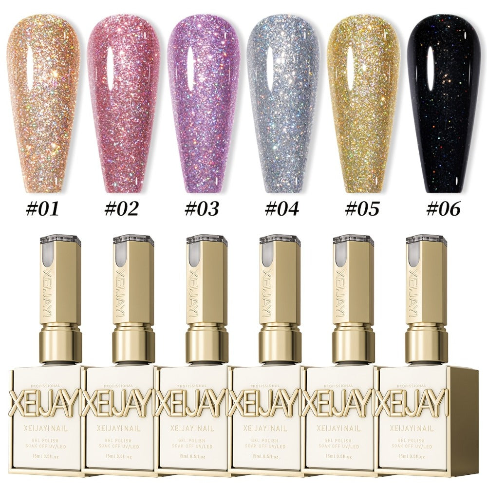 Cat Eye Nail Trends 2025 Holographic Nail Art 6Colors Set 0.51oz Reflective Cat'S Eye Magnetic Nail Gel Soaking LED Gel Salon Female Nail Art Tools Fashion Nail Gel