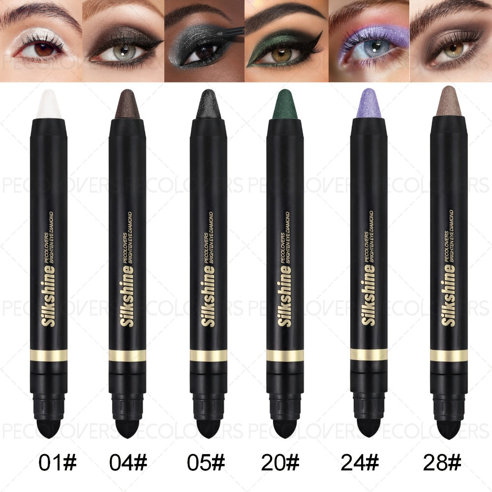 Eyeshadow Stick Set 6pcs Dual-Tipped with Brush Shimmer Glitter Eye Contouring Highlighting Pencil Multicolor Easy Apply Eye Makeup Kit