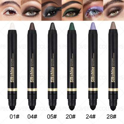 Eyeshadow Stick Set 6pcs Dual-Tipped with Brush Shimmer Glitter Eye Contouring Highlighting Pencil Multicolor Easy Apply Eye Makeup Kit