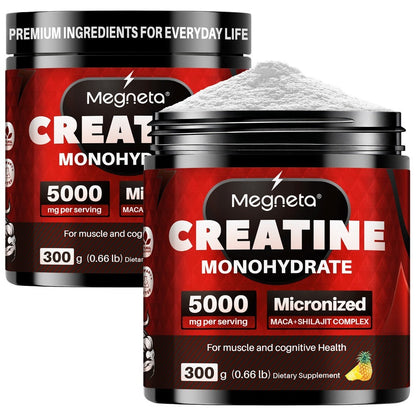 Creatine Monohydrate Powder 5000mg Per Serving - Pineapple Flavor, No Artificial Sweeteners - Strength, Power & Focus Support - 300g, 60 Servings Pre-Workout Supplement