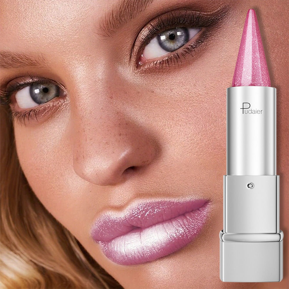 Pearlescent Metallic Lipstick Waterproof 24H Long-Lasting 5 Shades - Sparkle Pearl Finish Non-Fading Non-Stick Cup Hydrating Lip Color Fashion Makeup Women