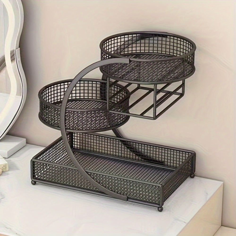 3-Tier Metal Cosmetic Organizer with Tissue Box Holder No-Installation Countertop Storage Rack for Bathroom Dresser Vanity Makeup Skincare Black White