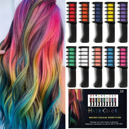 Hair Chalk Comb Set 11pcs 10 Colors + Comb Temporary Washable Hair Color Dye - Y2K Festival Halloween Christmas Birthday Stocking Stuffer Gift for Girls Kids