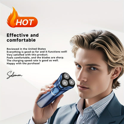 Electric Rotary Shaver for Men – USB Rechargeable Waterproof Cordless with Pop-Up Trimmer, 1-Hour Fast Charge, Stainless Steel Blades, Wet Dry Close Shave, Grooming Gift for Dad Husband Boyfriend