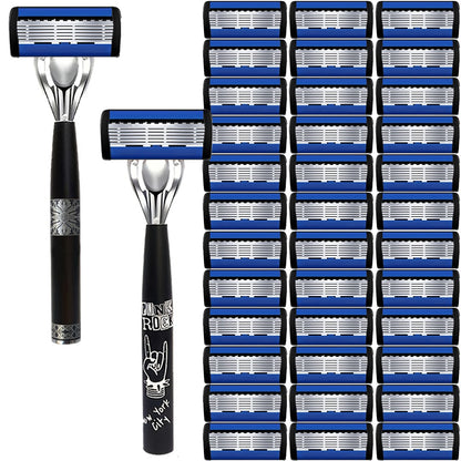 Safety Razor Kit for Men Double Edge 36 Blades & 2 Anti-Slip Handles – Stainless Steel Manual Wet Shaving Set for Smooth Painless Close Shave, Reusable Eco-Friendly Grooming Gift