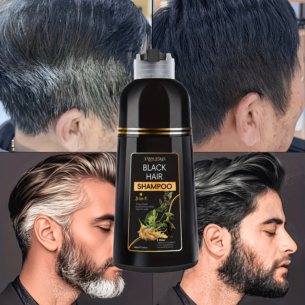 16.91oz 3-in-1 Black Hair Dye Shampoo, Covering White Hair, Herbal Hair Dye Shampoo - Natural And Healthy Plant Ingredients, Quickly Complete Hair Dyeing, Moisturize And Care For Hair, Suitable For Both Men And Women, Father'S Day Gift