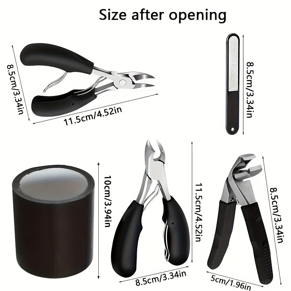 4-Pack Heavy Duty Nail Clippers Set - Angled Nail Clippers for Thick Nails with Catch, Stainless Steel, Wide Mouth Opening, Mess-Free Clippers for Unisex