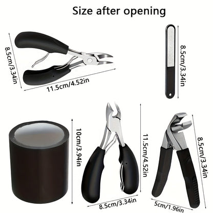 Nail Clippers Set 4-Pack | Heavy Duty Angled Clippers for Thick Nails with Catcher — Stainless Steel Wide Mouth Opening, Mess-Free Design, Unisex Nail Care Tool