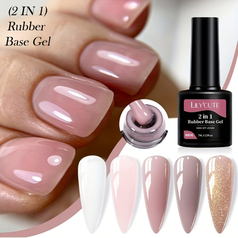 LILYCUTE 0.24oz 6pcs 2 In1 Rubber Base Gel Nude Pink Color Soak Off LED Semi Permant Self-leveling Gel Nail Art Varnish