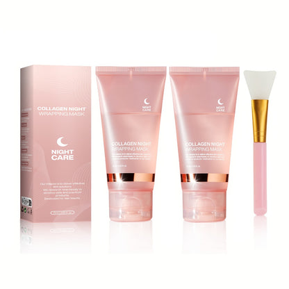 Collagen Night Wrap Mask with Jelly Brush — Alcohol-Free Squalane Gel Overnight Face Mask, Deep Nourishing & Firming for All Skin Types, Glowing Skin, 284g or 3/4pcs