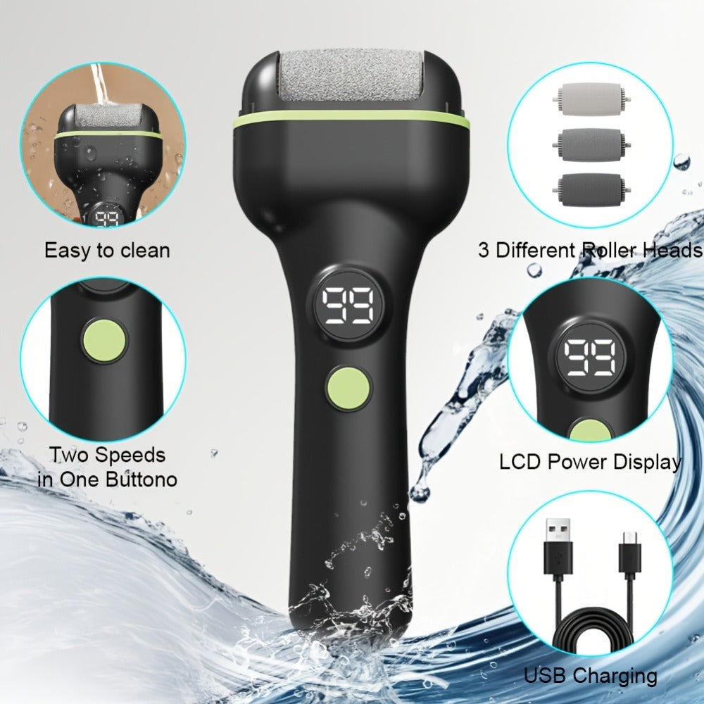 Electric Foot Callus Remover Rechargeable with 3 Grinding Heads LCD Display Portable Electronic Foot File for Dead Skin Removal Pedicure Tool for Women Men Athletes
