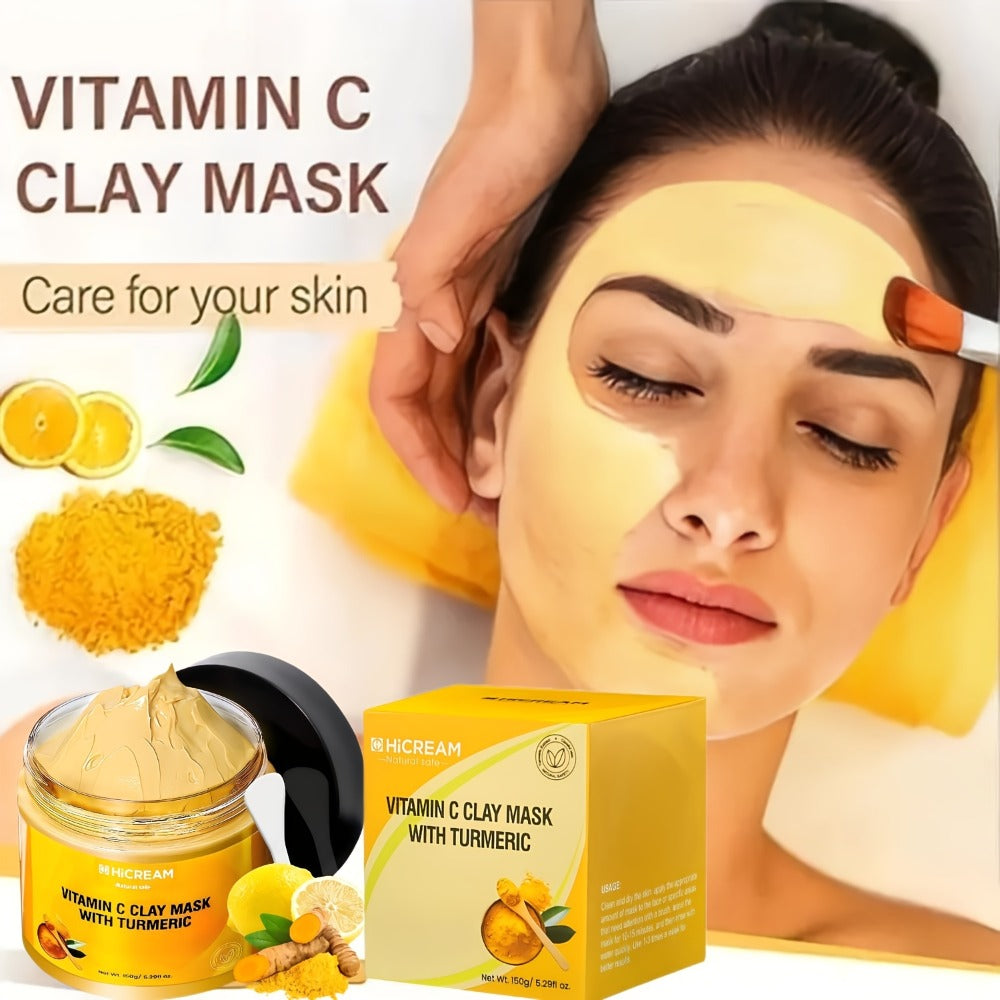 5.29 Oz Turmeric Vitamin C Clay Mask, Turmeric Facial Mud Mask, VC Cleansing Mask. Contains Natural Ingredients: Aloe Vera And Calendula, Making The Skin Fuller And Smoother, Low for Allergenic, Suitable for All Skin Types