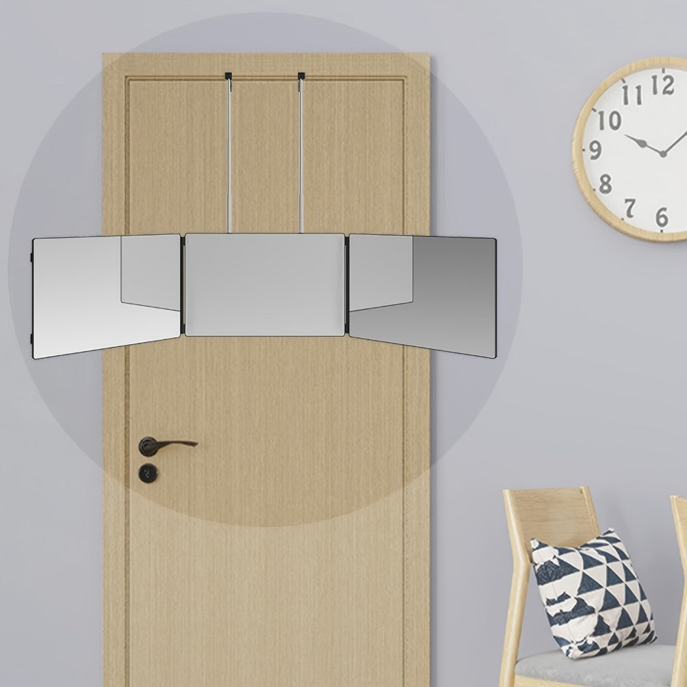 BANBERS The Folding Three-sided Mirror And Three-way Mirror Are Suitable for Haircuts. They Have Adjustable Height, Telescopic Hooks, Two Fixed Nails, A 360° Viewing Angle, And High-definition Glass. They Can Be Used for Shaving, Makeup