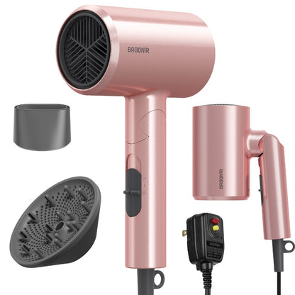 Travel Hair Dryer 1875W Ionic Foldable — Diffuser & Concentrator Nozzle Included, 3 Heat Settings, 2 Speed Levels, Fast Drying Compact Hair Dryer for All Hair Types
