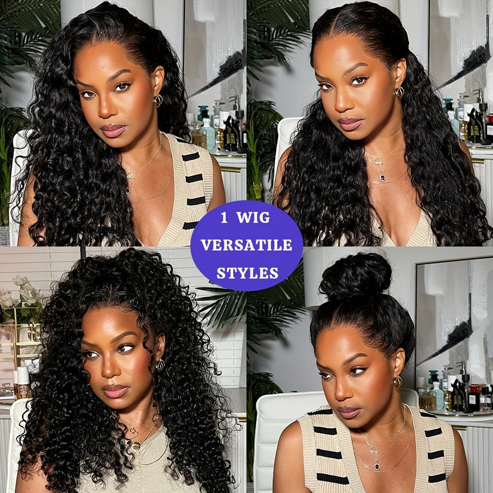 Curly Wave Lace Front Wigs for Women 13*4 Inch Deep Part Space Synthetic Heat Resistant Fiber Super Long Loose Curly Wavy Wigs with Hair Preplucked Hairline Glueless Lace Front Wig for Halloween Christmas Daily Party Use