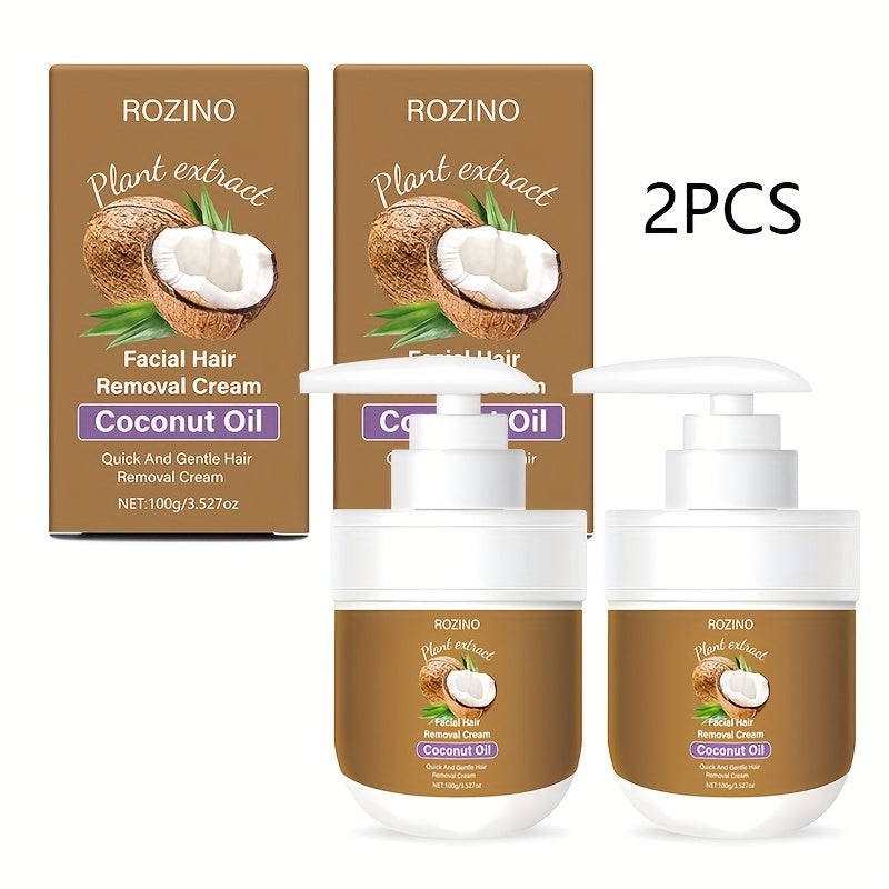 Set of 2 Coconut Oil Facial Hair Removal Creams, Formulated with Natural Components, Effectively Unwanted Facial Hair, Deeply Hydrates The Skin, Minimizes Irritation And Discomfort