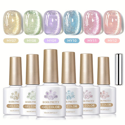 BORN PRETTY Cat Eye Gel Nail Polish 6PCS Flowing Series Magnetic 10ml Alcohol Free Soak Off LED UV - Long Lasting 30 Days DIY Salon Nail Art Set