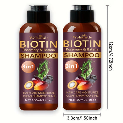 Biotin Rosemary Shampoo with Batana Oil 2PCS 3-in-1 - Deep Moisture, Damaged Hair Repair & Scalp Revitalizer, Mild Cleansing Natural Hair Care Formula, 100ml x2