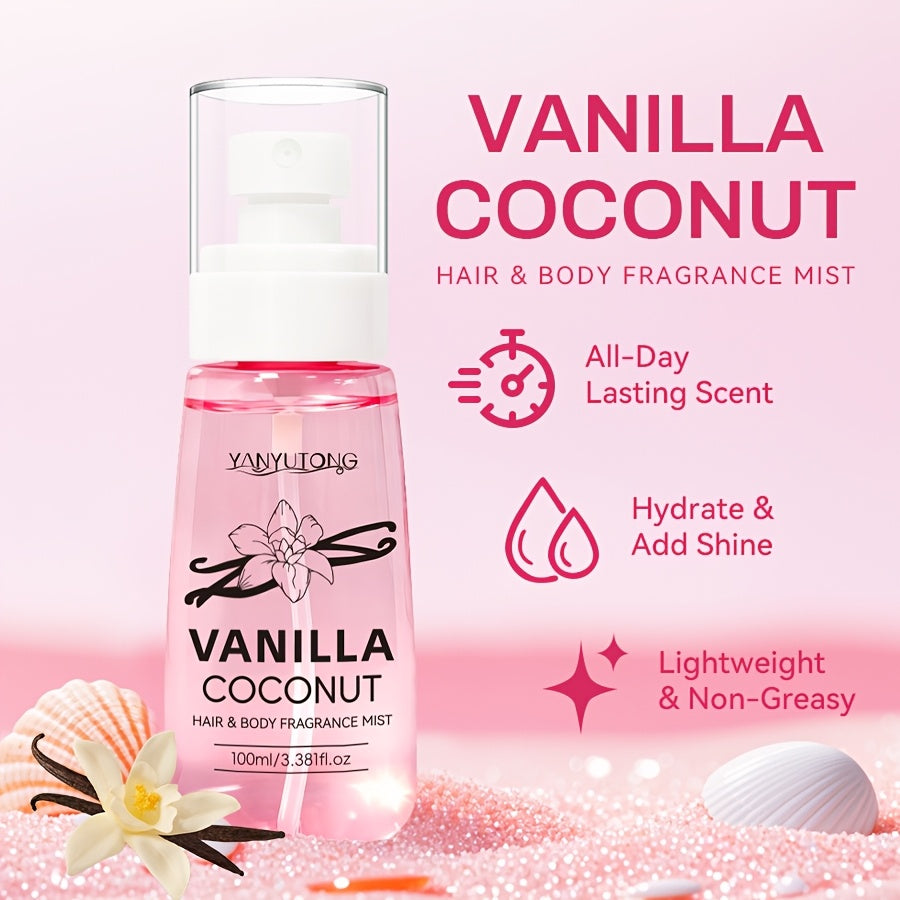 Women's Coconut Vanilla Fragrance Mist | Light & Long-Lasting ScentInfused with Vitamin E & Argan Oil, Moisturizing for Hair & Body | Perfect for Dates, Vacations, Parties, Work & Travel | All-Day Fragrance | Ideal Gift for Girlfriend & Mother
