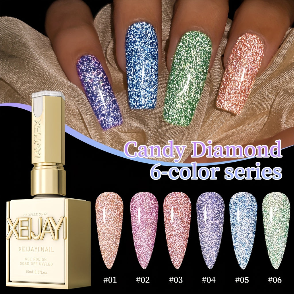 Glamorous Spring Nails Seasonal Manicure Crushed Starlight 6pcs Set 0.51oz Nail Gel Oil Soak LED Nail Polish Salon Women's Nail Tools Four Seasons Fashion