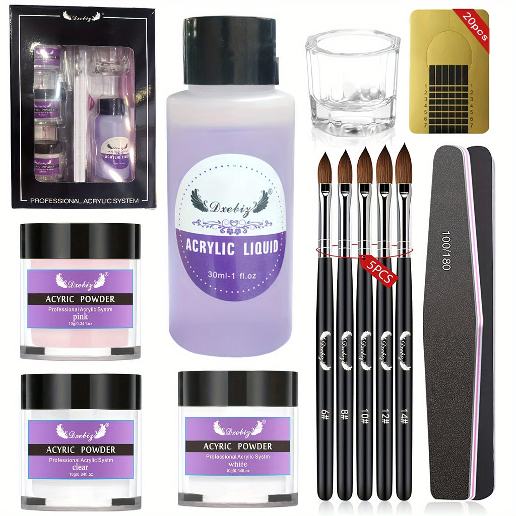 Acrylic Nail Kit for Beginners 12 Color Glitter Acrylic Powder White Clear Pink Acrylic Powder Nails Extension Professional Nails Kit Acrylic Set Manicure Tools Acrylic Supplies for Women