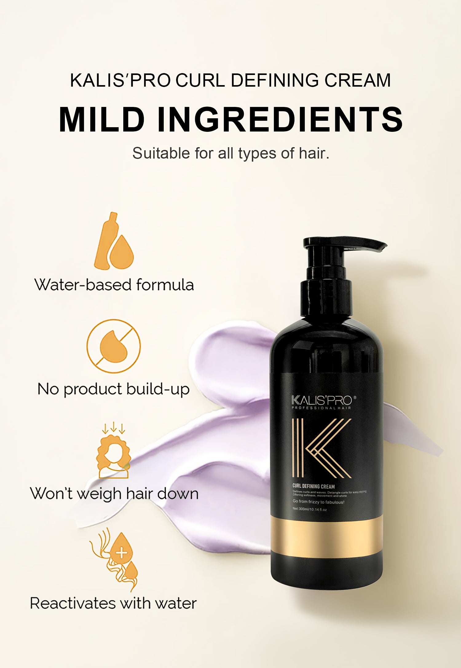 300ml/ 10.14oz Curl Styling Cream, Enhances Curls, Moisturizes, Controls Frizz, Long-lasting, Non-irritating to The Scalp, Suitable for Curly Hair Serum, for Both Men And Women, Antistatic Curly Hair Products