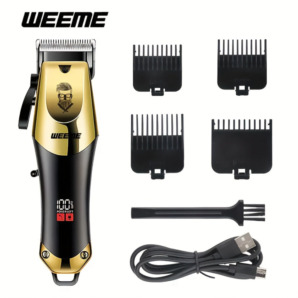 Men's Grooming Kit - USB Rechargeable Hair Clipper, Nose Trimmer, Electric Shaver & Detail Trimmer Set, Zinc Alloy Body, 3500mAh Battery, White Black Gold