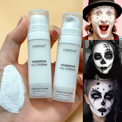 White Liquid Foundation Full Coverage - Long-Lasting Matte Creamy Formula for Goth, Halloween & Cosplay Makeup | Heavy Duty Coverage for All Skin Types | Professional Face Makeup