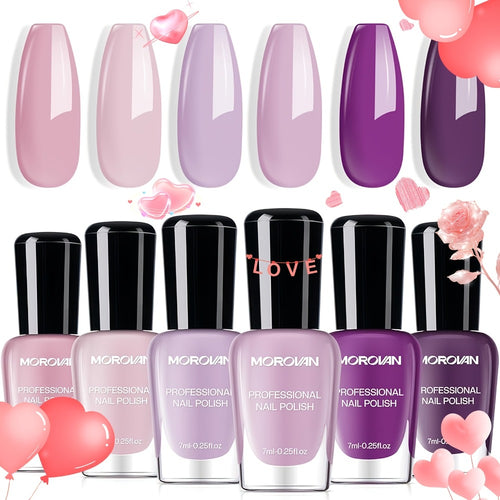 Nail Polish Set – 6pcs Quick Dry | No-Bake Durable Nail & Toenail Polish Kit for Women, Cherry Blossom Pink, Lilac Purple & Nude Pink Shades, Salon & DIY Nail Art
