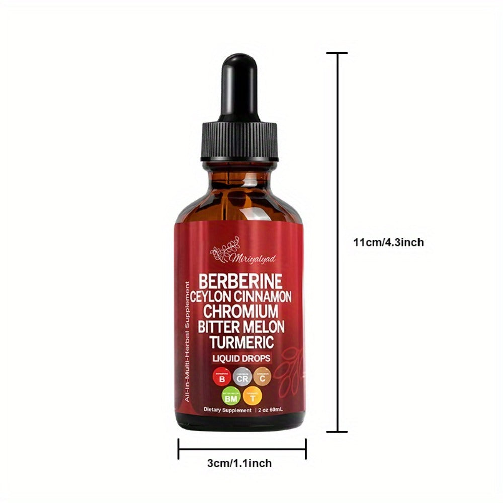 [Natural Plant Supplement] Herbal Liquid Drops With Berberineceylon Cinnamonchromiumbitter Melonturmeric | Natural Plant-Based Supplement | 2 Fl Oz Dietary Supplement