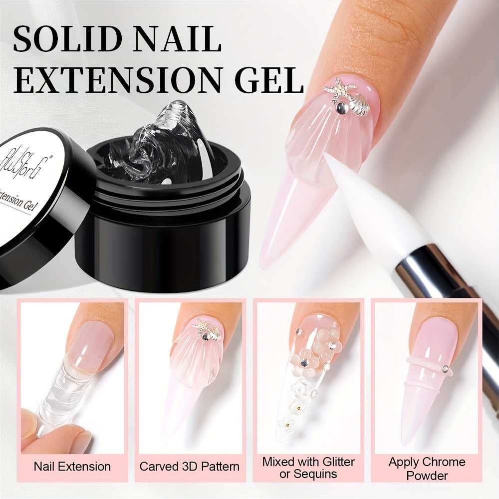 AWStorG 5pcs/Set Solid Gel Builder For Nails Starter Kit Clear Nude Nail Extension 3D Gel Nail Art Nail Glue For Acrylic Nails Rhinestone Gel Sculpture Molding Gel Hard Gel With Flower Molds Sculpting Brush