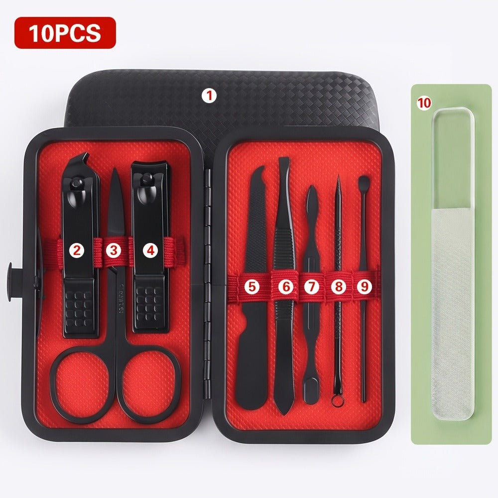 [Travel Portable Kit] 10/17/24pcs Nail And Pedicure Kit, Travel Portable Stainless Steel Nail Clippers And Knives Set, Including Ear Scoop, Foot Sharpening, Nail Clippers, Eyebrow Trimmer, With 1pc Nail File
