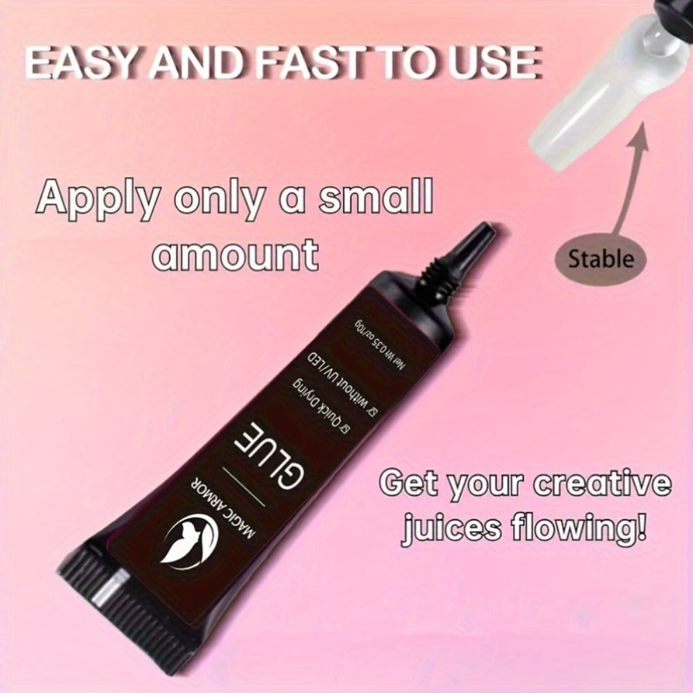 Nail Glue Extra Strong Fast Drying - 4 x 0.35 oz Professional Press On Nail Adhesive, 10-Second Bond, No UV Light Needed, Super Hold Long-Lasting Nail Tips Glue