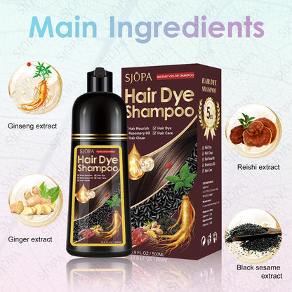 Hair Dye Coloring Shampoo 5-in-1 Upgraded - SJOPA Hibiscus Oil, Squalane & Glycerin, Quick Color & Nourishing, Gentle Skin-Safe, 12 Shades, 16.91oz