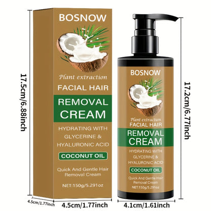 Painless Hair Removal Cream 150g 3-Minute Fast Acting – Coconut Extract Squalane Depilatory for Underarms Arms Legs Thighs Body Bikini, Smooth Skin Up to 15 Days for Women