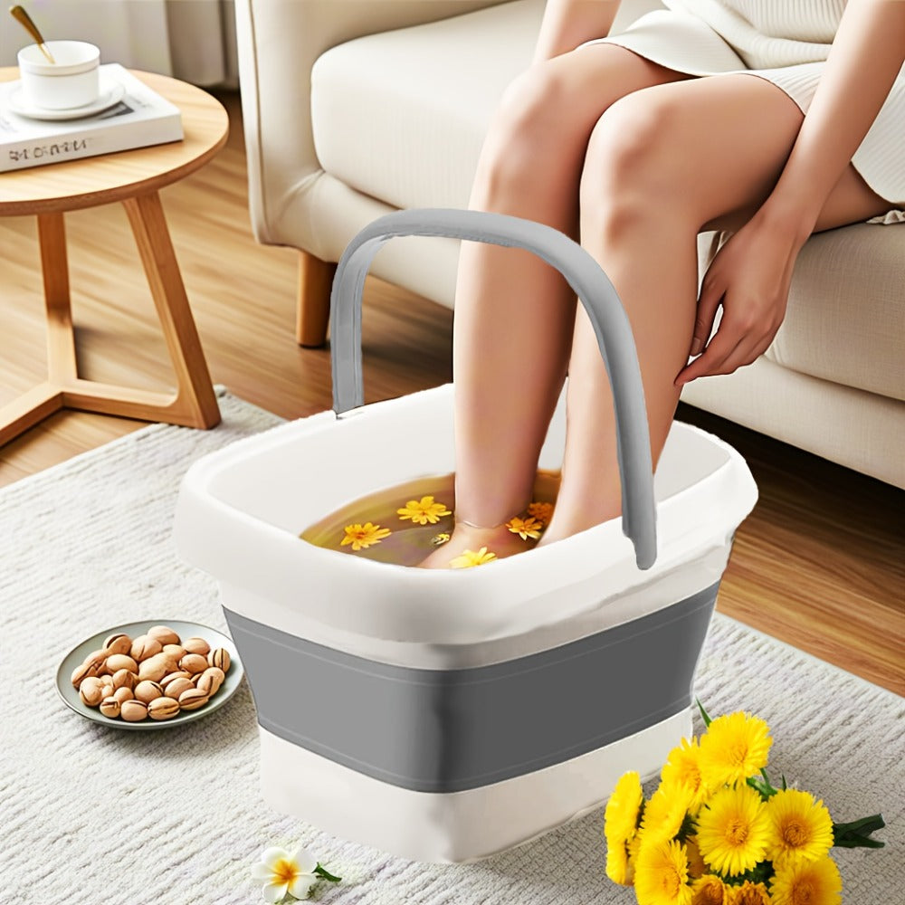 Collapsible Foot Soak - Sturdy Travel Spa Container with Handle, Compact Design for Home, Salon, And On-The-Go - Easy to Clean Foot Soak Container And Laundry Basket, Robust Build