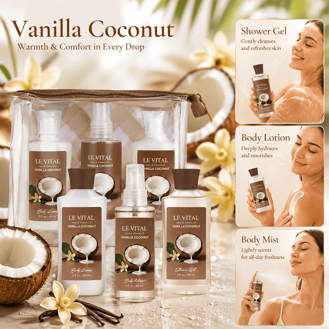 Bath & Body Care Gift Set Shower Gel Body Lotion Body Mist with Aloe Vera Vitamin E Glycerin Moisturizing Fragrance Set for Women Japanese Cherry Blossom Lavender Vanilla Coconut