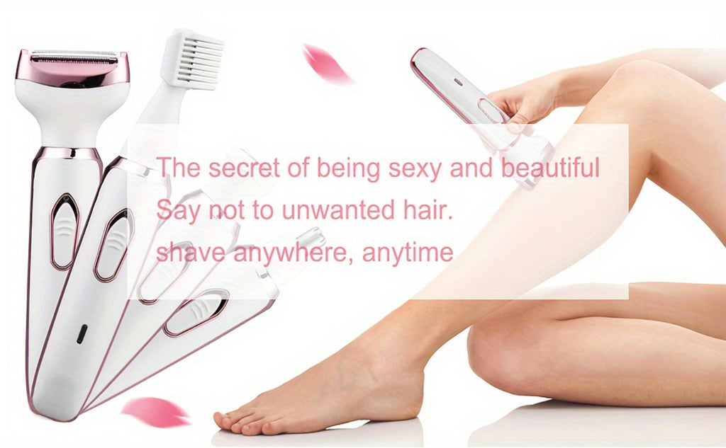 4In1 Women'S Electric Hair Remover Multifunctional Women'S Electric Shaver Trimmer Set Bikini Line Trimmer for Women USB Rechargeable for Eyebrows, Nose, Face Legs Hair Removal Portable Gentle Perfect Gift for Women
